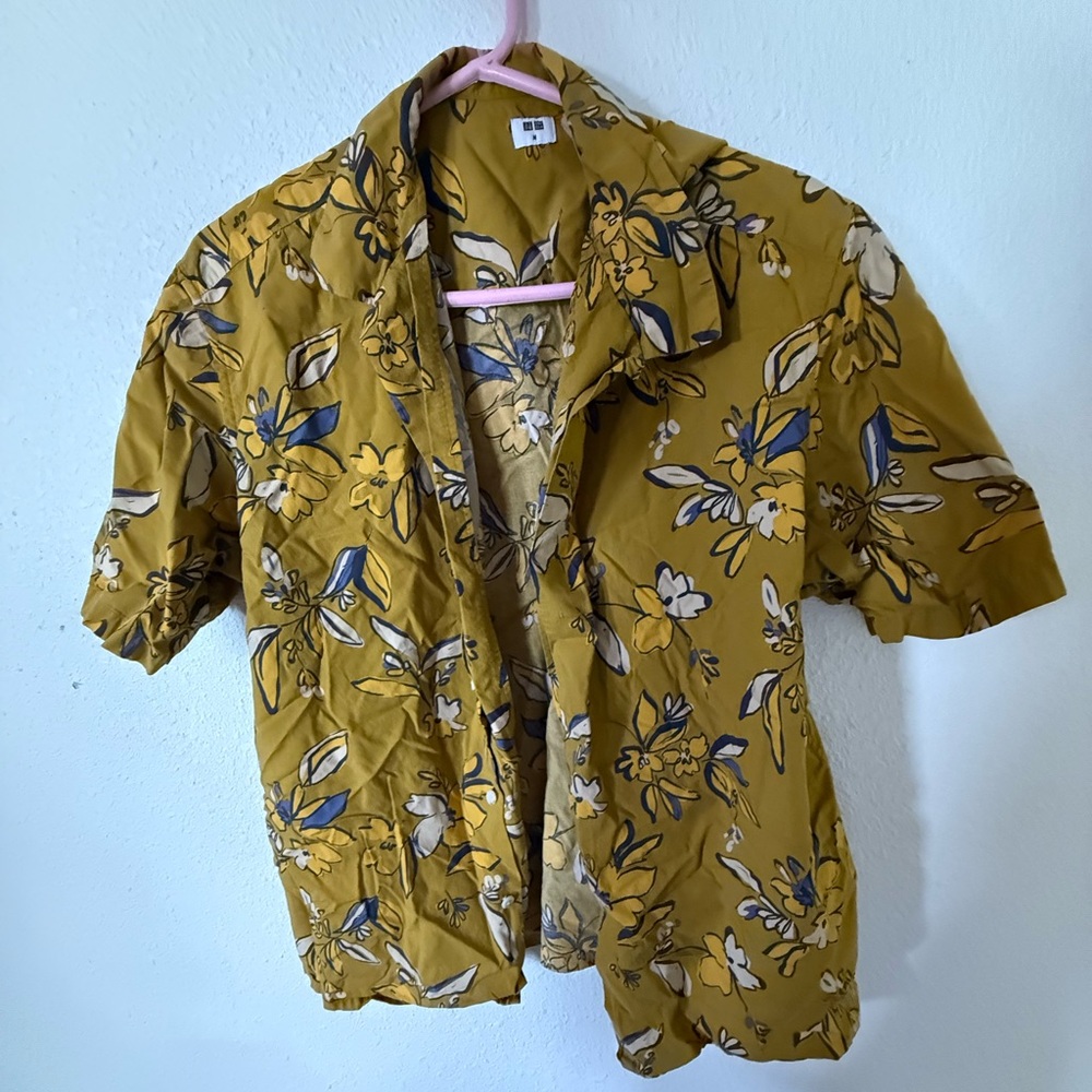 Floral Mustard Yellow Short Sleeve Shirt